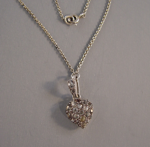 PASTE clear rhinestones set in silver heart pendant