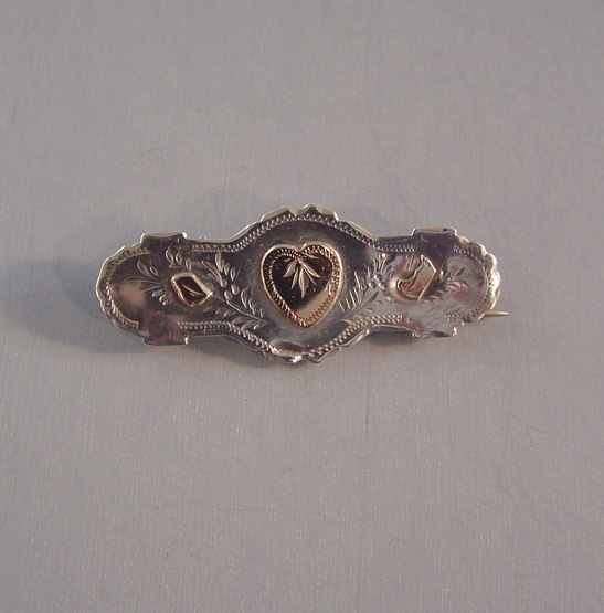 VICTORIAN sterling Sweetheart pin with rose gold overlay