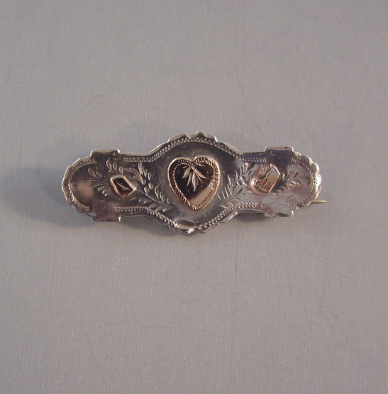 VICTORIAN sterling Sweetheart pin with rose gold overlay