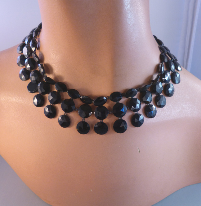 VICTORIAN French jet collar necklace