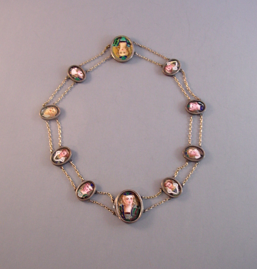 VICTORIAN or late Georgian portraits necklace enameled faces