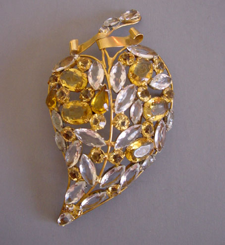 VOGUE Jewelry large gilt sterling brooch with clear, topaz rhinestones