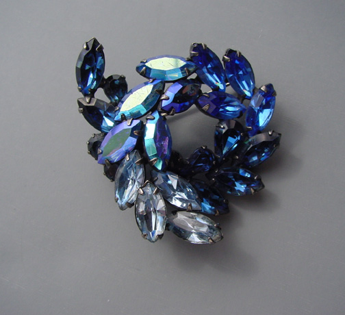 WEISS brooch with blue and blue aurora borealis