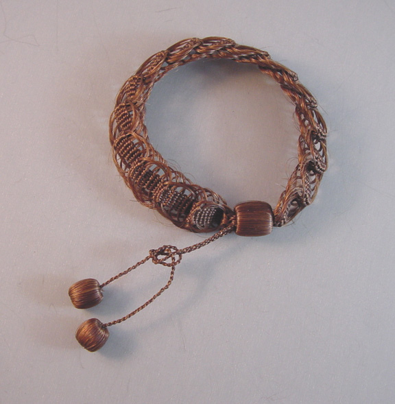 VICTORIAN woven hair bracelet with covered ball dangles