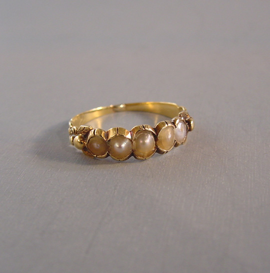 PEARLS Victorian antique 18 karat yellow gold half hoop pearl ring