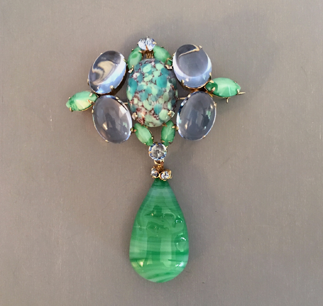 SCHREINER New York green and blue cabochons brooch
