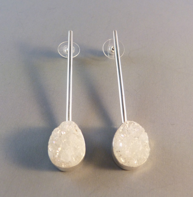 LILLY BARRACK sterling long post earrings white Drusy