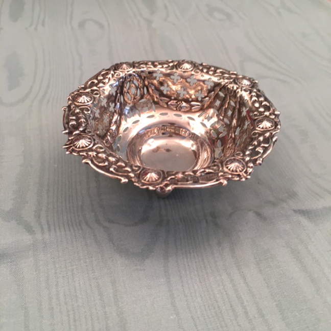 STERLING Victorian tiny footed bowl with repousse and pierced work