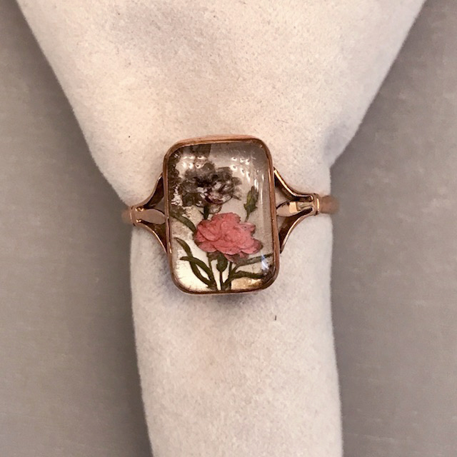 ESSEX Victorian rock crystal antique reverse carved & hand painted ring