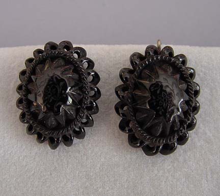 VICTORIAN Whitby jet earrings beautifully hand carved c 1870