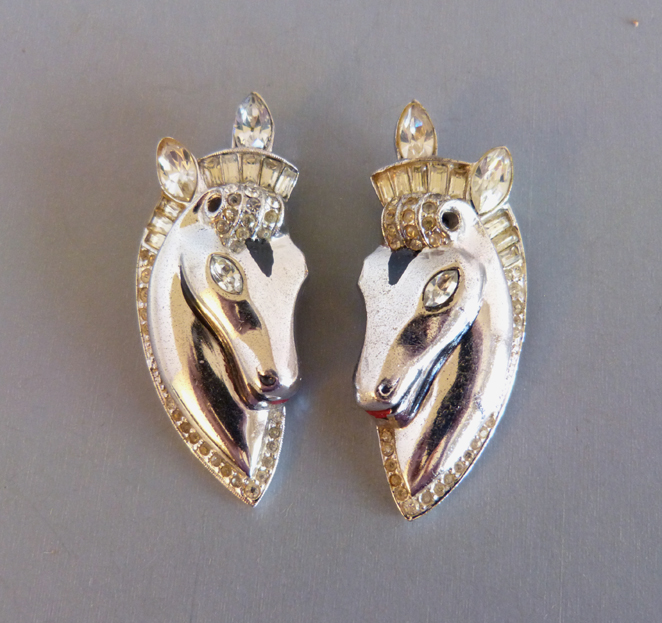 CORO Corocraft sterling Pegasus horse heads Duette fur clips