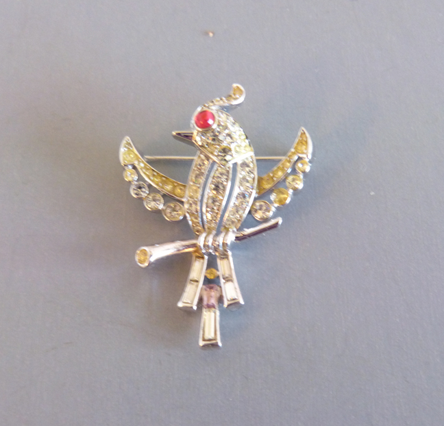 TRIFARI clear rhinestones bird brooch