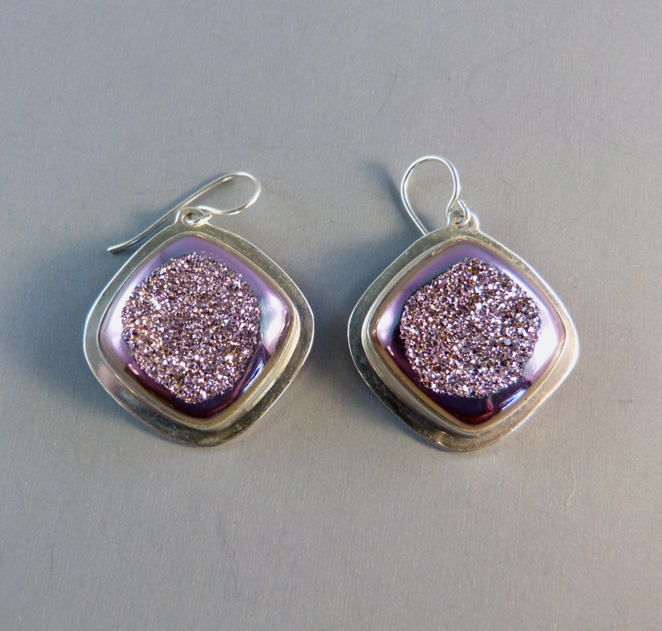 STERLING and Drusy pierced pendant earrings, Lilly