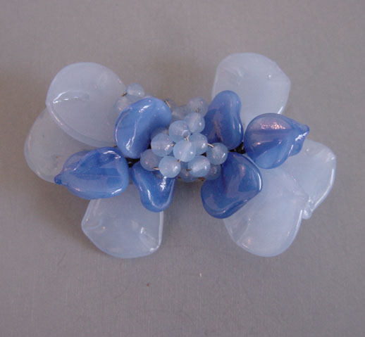 HASKELL Hess blue glass flowers and leaves brooch, circa 1930’s