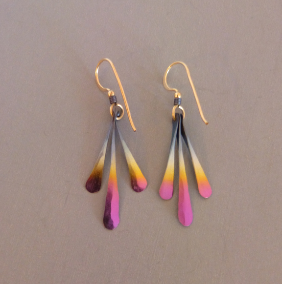 RAINBOW anodized earrings for pierced ears, circa 1970s