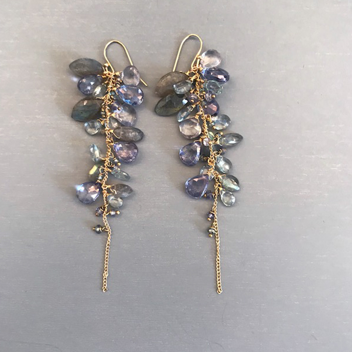 GEM stone earrings with labradorite, turquoise, mystic topaz, and quartz