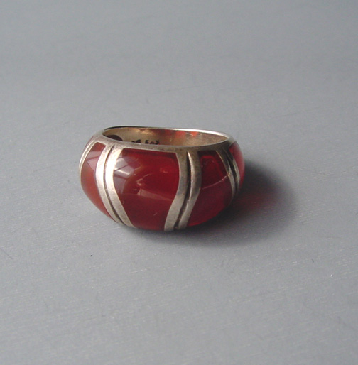 CARNELIAN sterling and carnelian colored plique ring