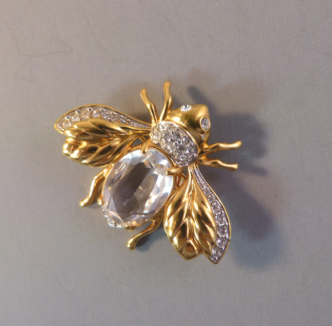 SWAROVSKI clear unfoiled crystal insect brooch with clear rhinestones