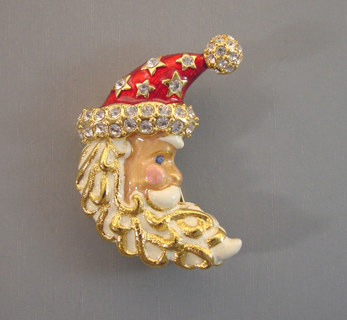 RADKO Christmas Santa in the moon brooch with white, red & blue