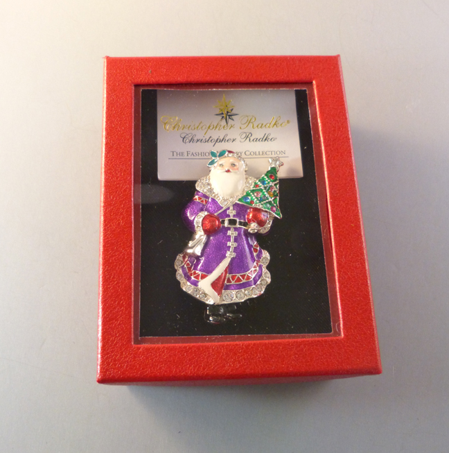RADKO Christopher Radko Santa Claus brooch, purple, red and green