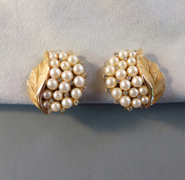 TRIFARI glass pearls earrings with tiny clear rhinestones - $24.00 ...