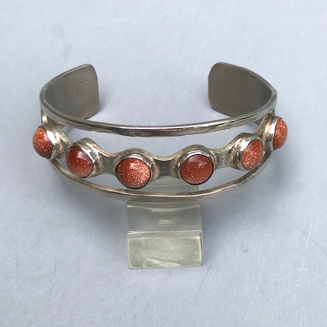 MEXICO sterling and gold stone glass cabochons bracelet