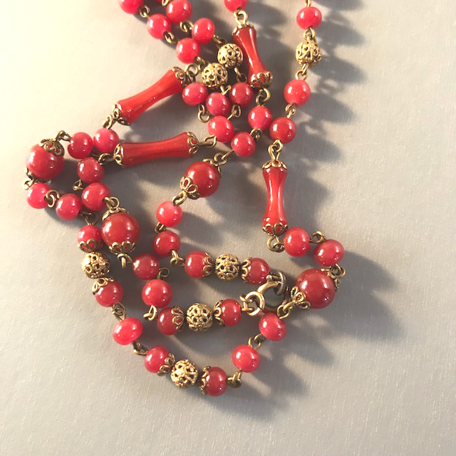 MONET Deco era carnelian colored glass beads necklace
