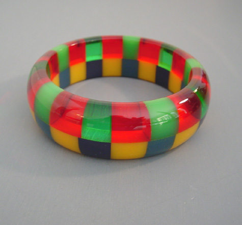 SHULTZ bakelite two row bangle transparent & opaque colors