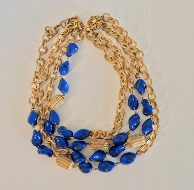 MIRIAM HASKELL long two strand necklace of royal blue glass beads