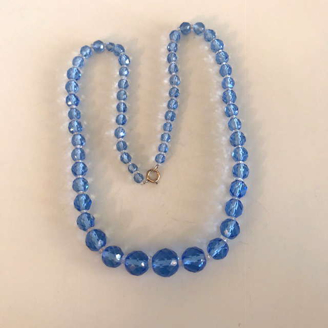 PASTEL blue faceted heavy quality glass beads necklace