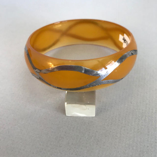 CELLULOID translucent apple juice bangle with silver overlay