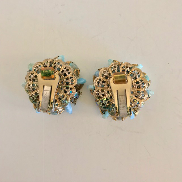 HOBE earrings with a round glass aqua bead with gold flecks 26.00 Morning Glory Jewelry