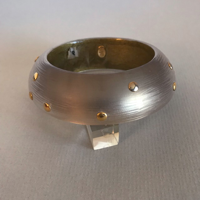 ALEXIS BITTAR carved and frosted gray Lucite bangle with metallic studs