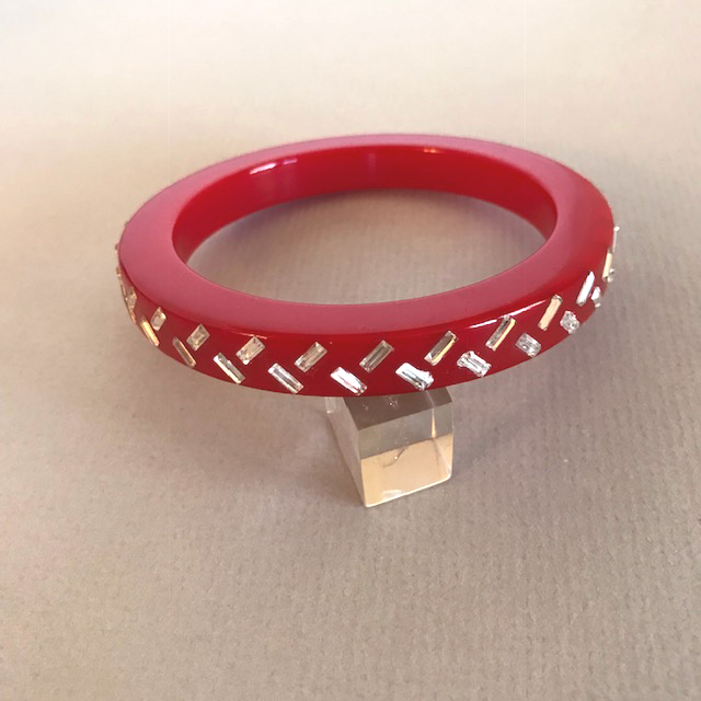 CATALIN CREATIONS by LAINS bakelite red bangle with rhinestones, 5/10