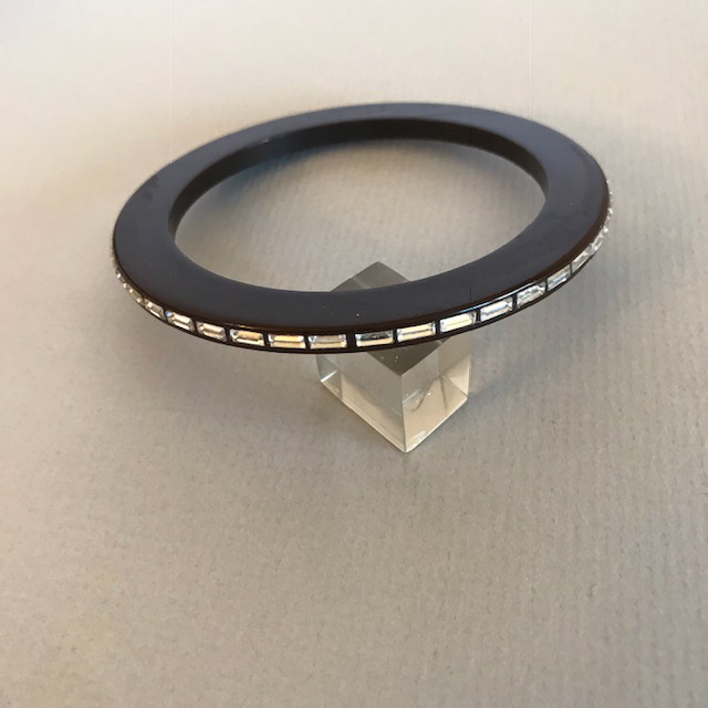 CATALIN CREATIONS by LAINS bakelite black bangle with rhinestones, 5/20