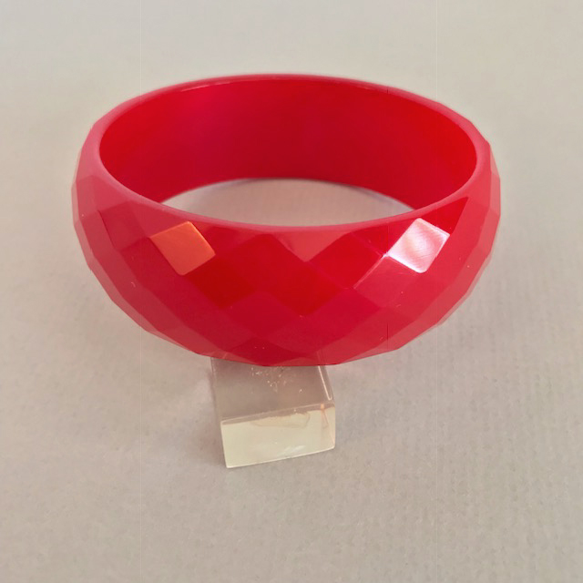 BAKELITE translucent red faceted wide bangle