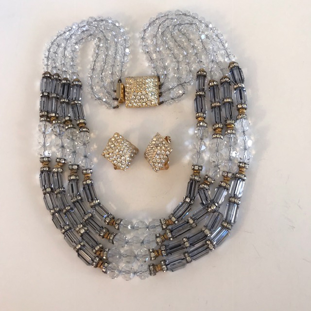 HOBE four-strand necklace and matching earrings spectacular glass cylinder beads