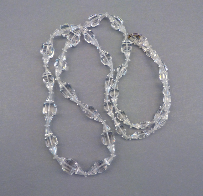 FACETED leaded glass beads necklace, a long sparkling 35″ long