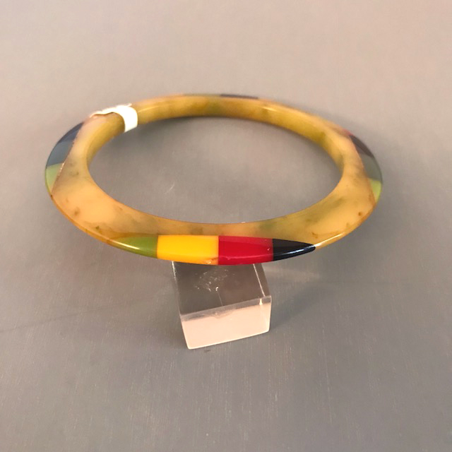 SHULTZ swamp marbled slice spacer bangle, colorful striped dots four places