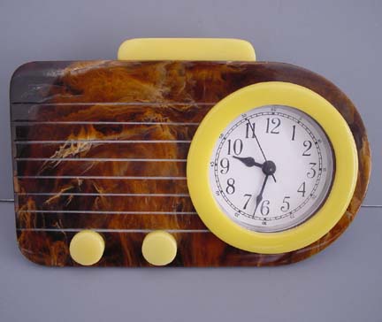 SHULTZ bakelite DESK CLOCK made of marbled chocolate color