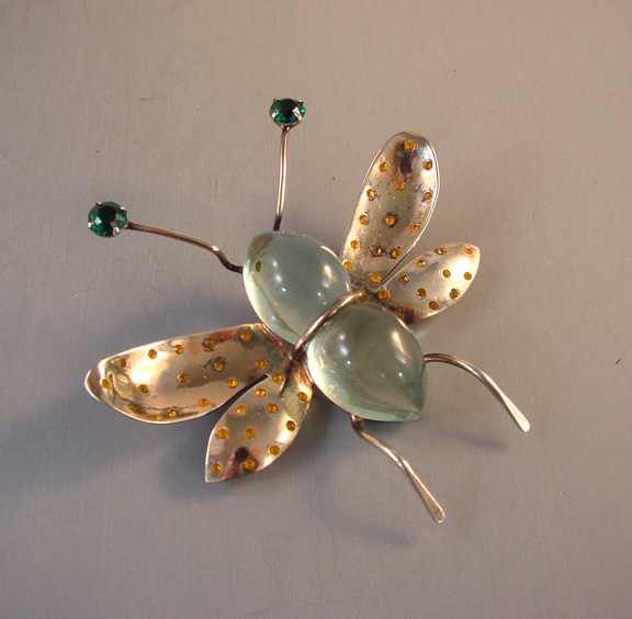 JOLLE sterling vermeil fly brooch, jelly belly figure
