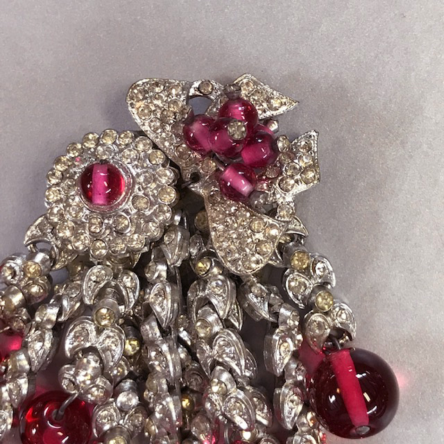 MIRIAM HASKELL by Frank Hess cranberry colored glass beads dress clip ...