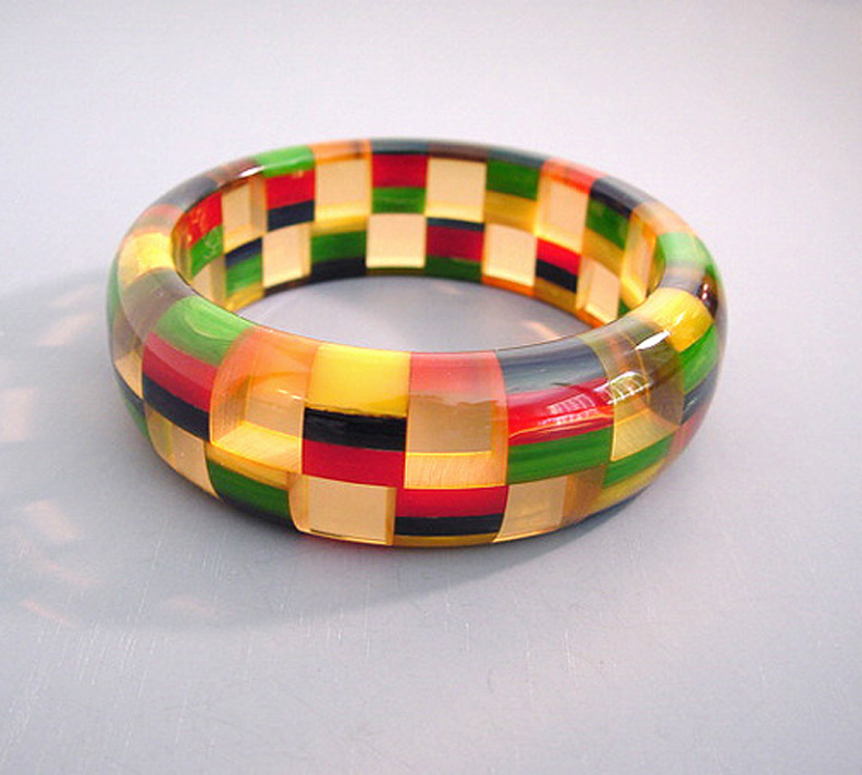 SHULTZ bakelite two-row check bangle multi-colored checks