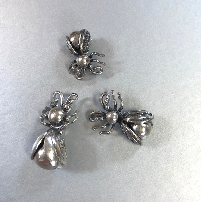 STERLING set of 3 insect pins all  marked “sterling”