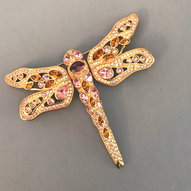 SWAROVSKI large pink and purple rhinestone pave crystal dragonfly brooch