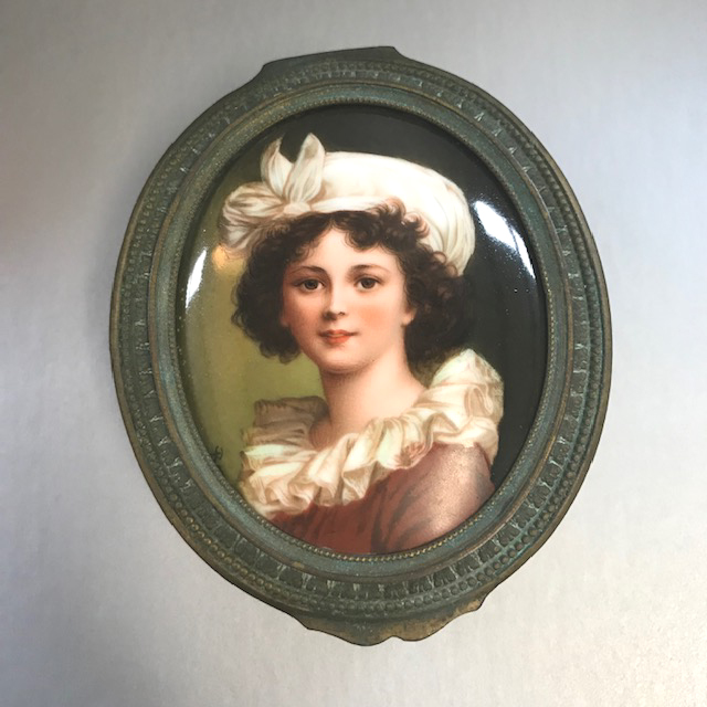 JEWELRY BOX a jewelry or dresser with a lid hand painted on porcelain inspired Mme Elizabeth Vigee DeBrun’s