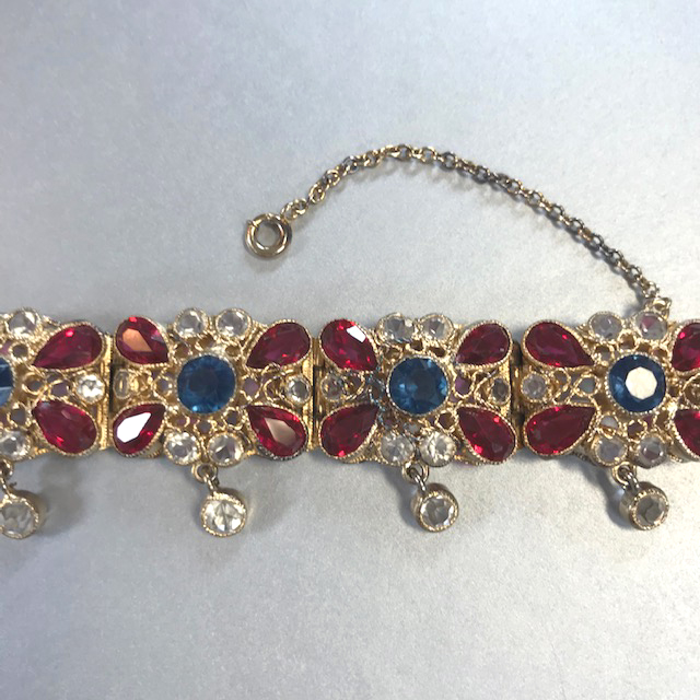 HOBE bracelet with red, clear and blue unfoiled rhinestones