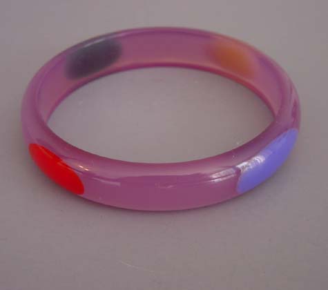 SHULTZ bakelite translucent purple spacer bangle with four colored dots