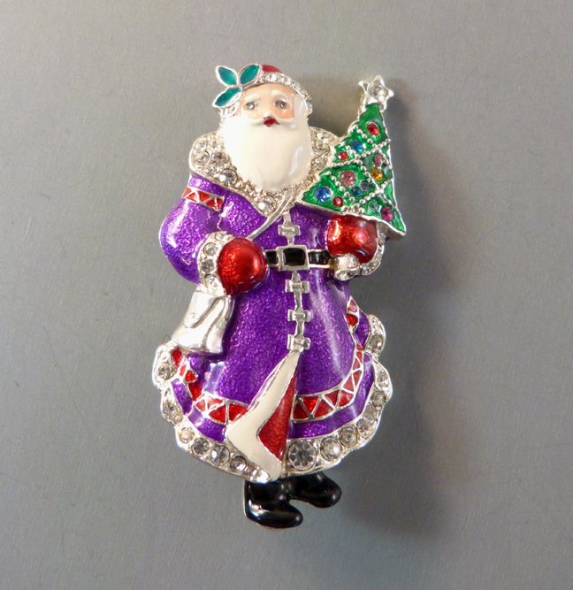 RADKO Christopher Radko Santa Claus brooch with purple, red and green enameling