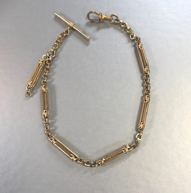 WATCH yellow gold tone watch chain with the swivel hook and bar